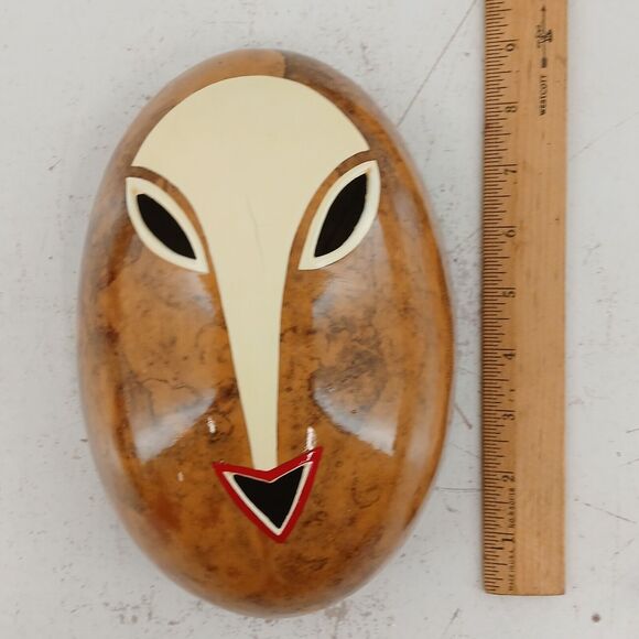 Wood Face Mask Hand Painted Tribal Folk Art Wall Hanging Decorative 9” ~ Signed - Picture 10 of 11